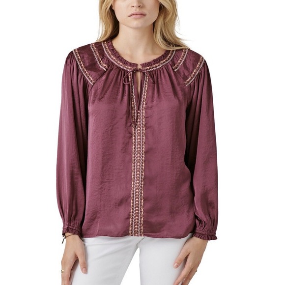 Lucky Brand Tops - Lucky Brand Embroidered Peasant Top Plum Purple Blouse Long Sleeve Boho Women‎ M